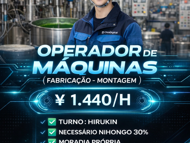 Operador de Máquinas . Autopeças . Handa-shi , Aichi-Ken . ¥ 1.440/h . Cód. da Vaga : SO -065