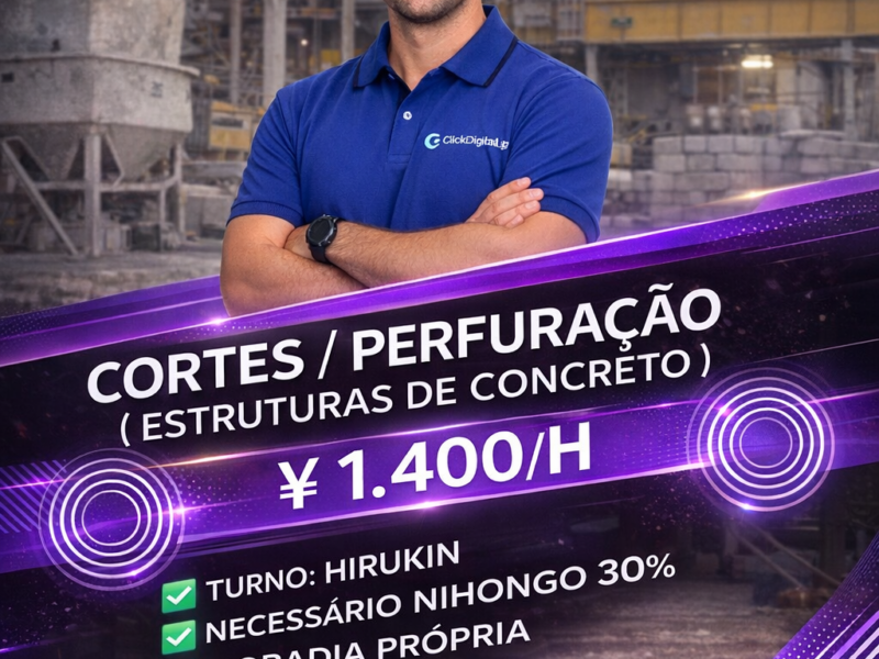 fabricação . Montagem de Estruturas de Concreto . Oguchi-cho , Aichi-Ken . ¥ 1.400/h . Cód. da Vaga : TO-0139