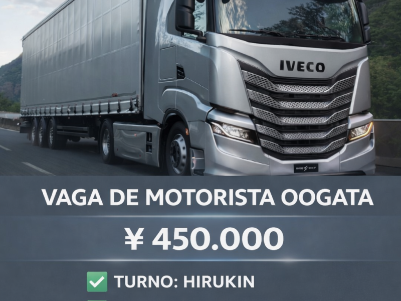 Motorista de Caminhão . Carregar e Descarregar Produtos . Ichinimiya-shi, Aichi-Ken . ¥ 450.000 . Cód. da Vaga : KA-067