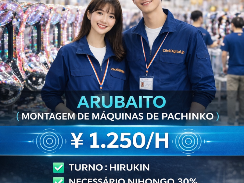 Montagem . Máquinas de Pachinko . Kasugai -shi , Aichi-Ken . ¥ 1.250/h . Cód. da Vaga : KA-0102 .