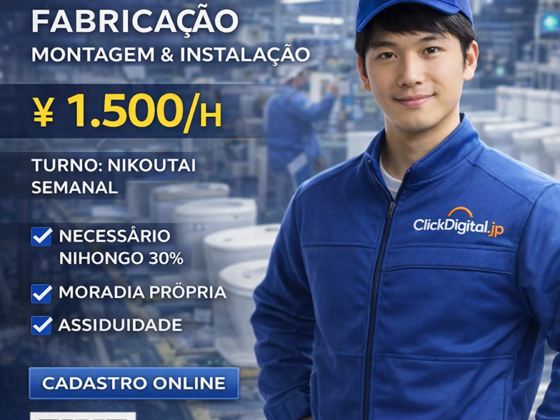 Fabricação (montagem e instalação). Chita-shi , Aichi-Ken . ¥ 1.500/h . Cód. da Vaga : SO-0100 .