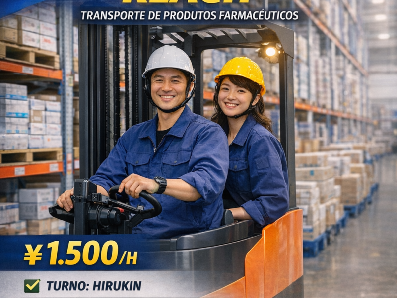 Operador de Empilhadeira Reach Movimentação de Cargas- Medicamentos. Hashima-shi , Gifu-Ken . ¥ 1.500/h . Cód. da Vaga: KA - 152 .